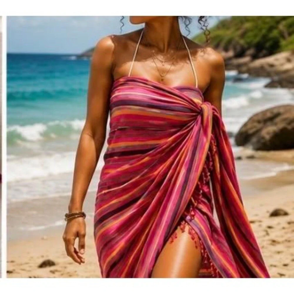 African Kikoy Beach Wrap | Multicolor Cotton Sarong, Boho Cover-Up, Travel Shawl